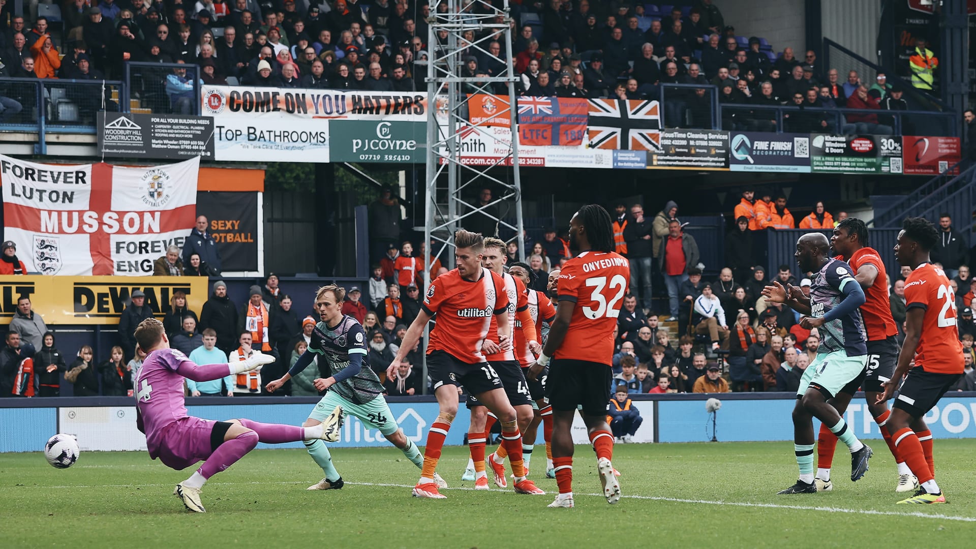 At the double: Wissa scores a second goal after Reece Burke fails to clear Bryan Mbeumo’s low cross